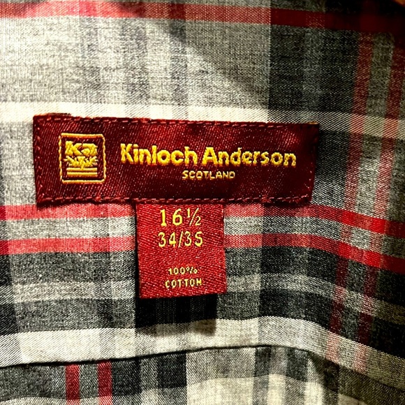 Kinloch Anderson Scotland Men’s Long Sleeve Red Gray Tartan Plaid size 16.5 - Picture 3 of 6